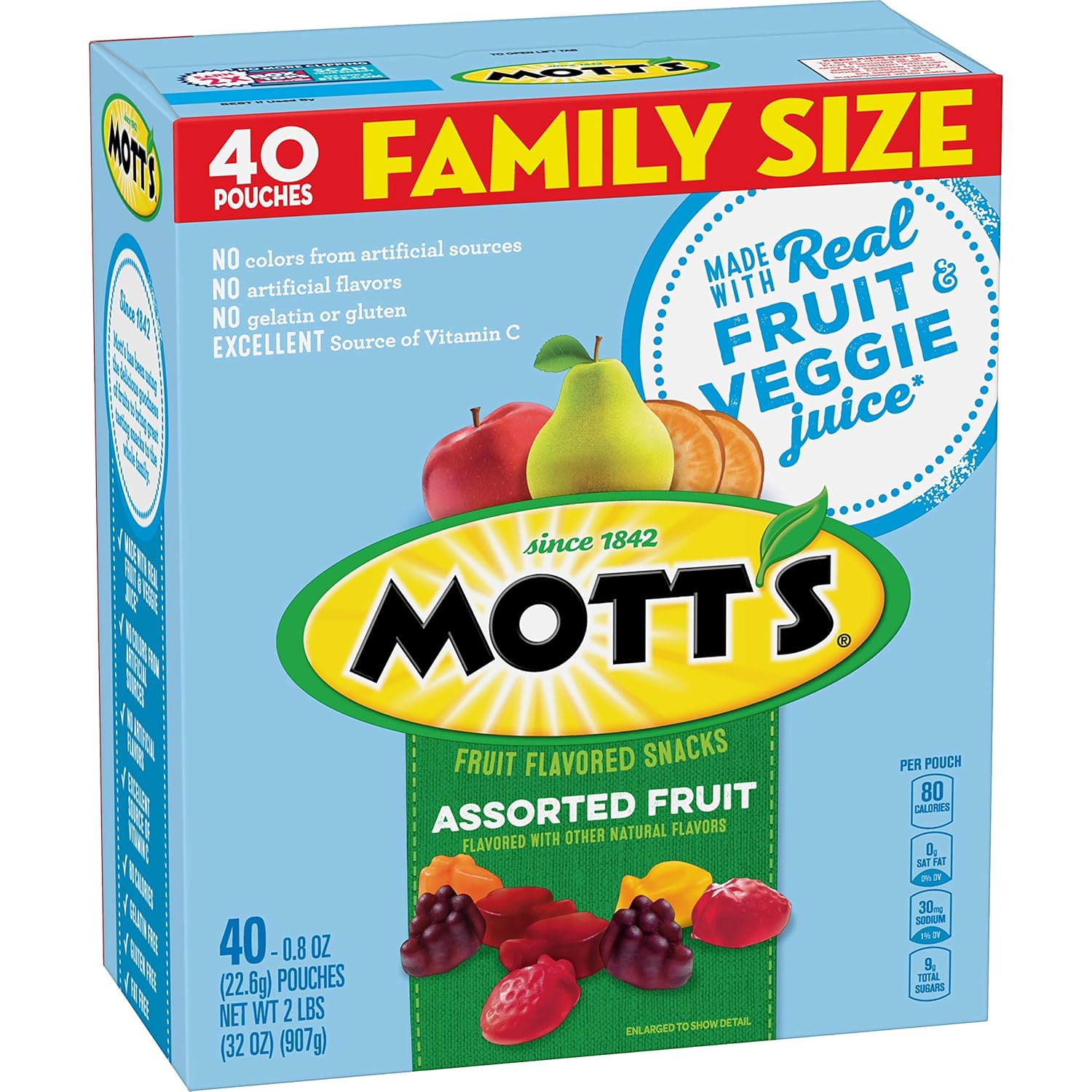 Mott's Fruit Snacks, Assorted Fruit Gluten Free Snacks, Family Size, 40 Count per pack, 32 Ounce - PACK OF 3
