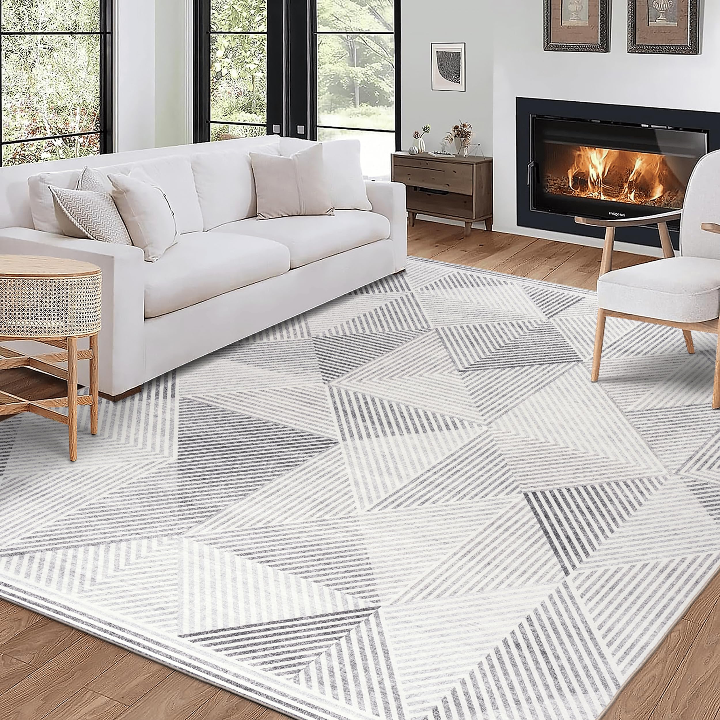 ReaLife Rugs Machine Washable Area Rug - Living Room Bedroom Bathroom Kitchen Entryway Office - Padded Low Pile Stain Resistant Premium - Modern