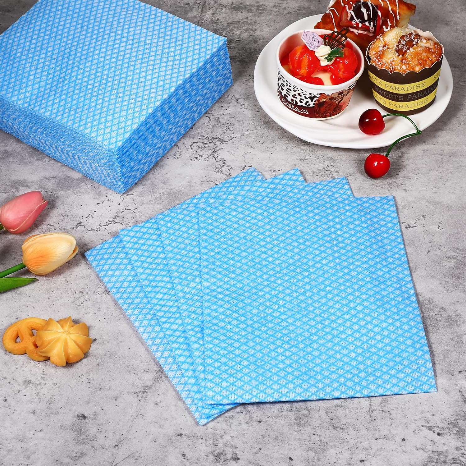 300 Pcs Disposable Cleaning Cloths Heavy Duty Disposable Dish Cloths for Kitchen 13.78x15.75in Reusable Dish Rags Cleaning Towels for Bathroom Household Clean Blue 300 Pack