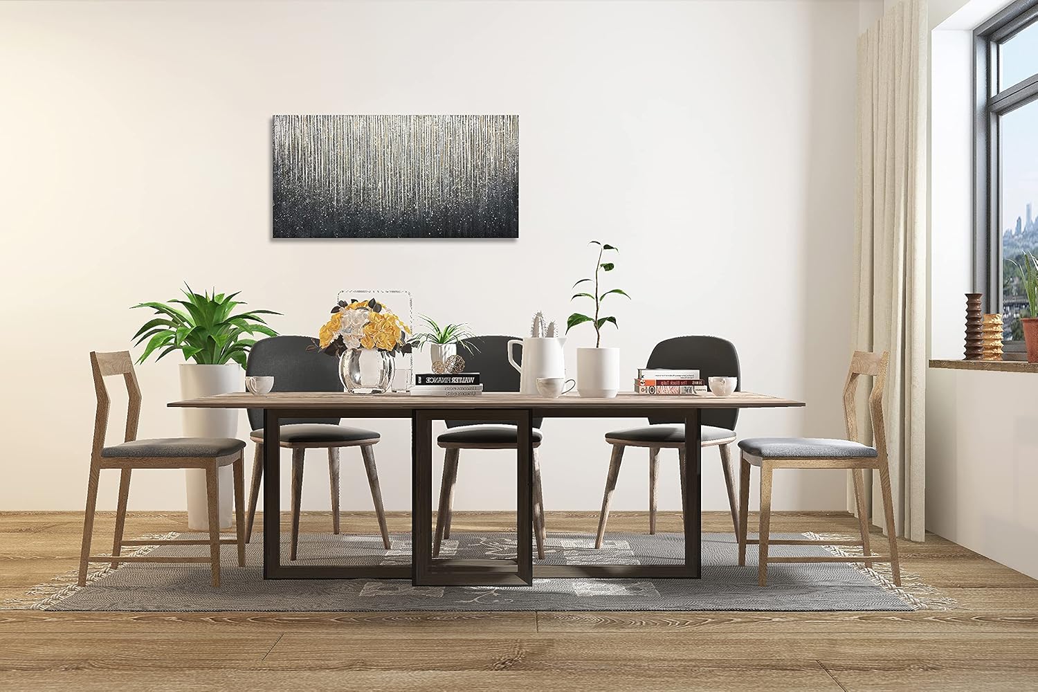 AZAVY Art,24X48 Inch 100% Hand Painted Abstract Minimalist Style Artwork Modern Textured Oil Paintings on Canvas Dark Black Blue Landspace Wall Art Oil Hand Painting Stretched and Framed Ready to Hang