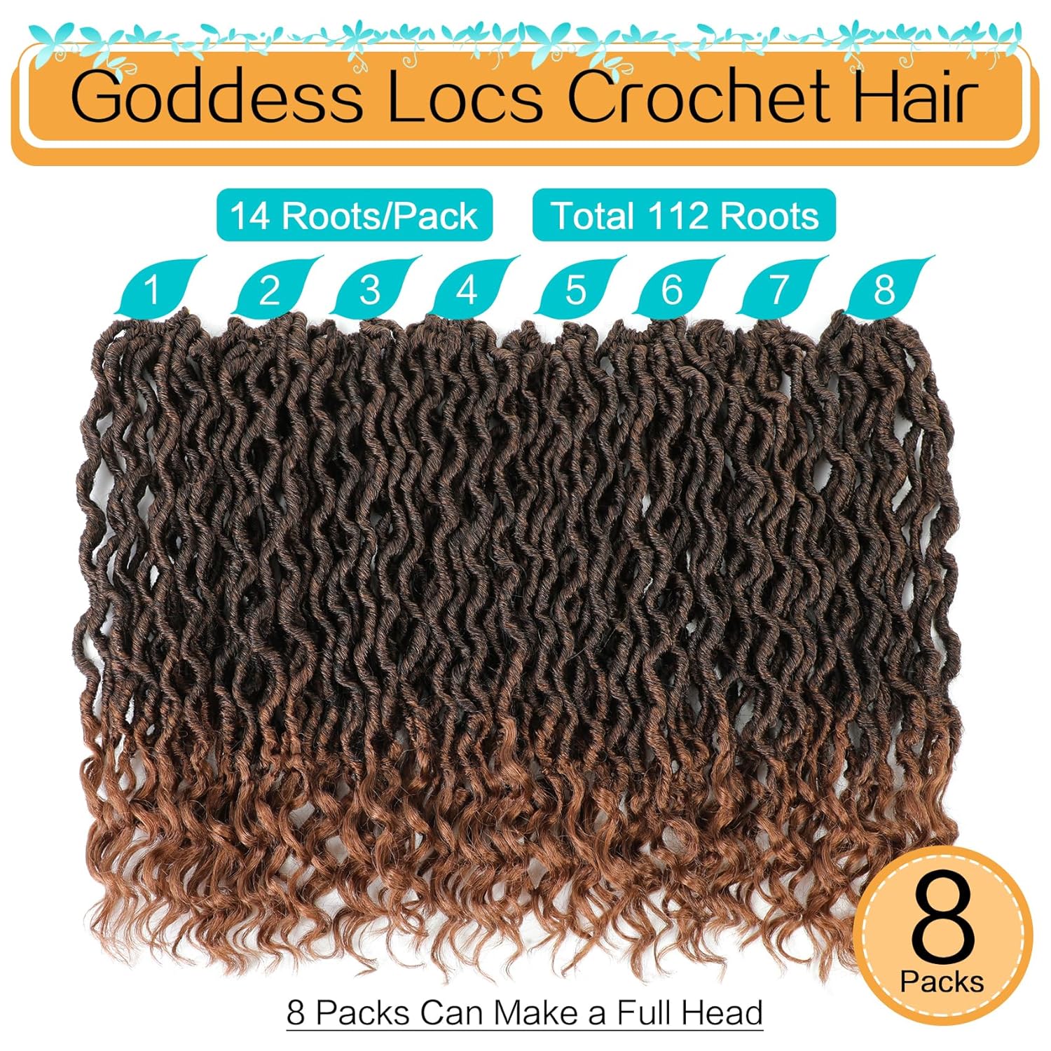Karida Goddess Locs Crochet Hair 14 Inch, 8 Packs Upgraded Crochet Hair for Black Women, Pre Looped Crochet Faux Locs With Curly Ends (14 Inch (Pack of 8), T30#)