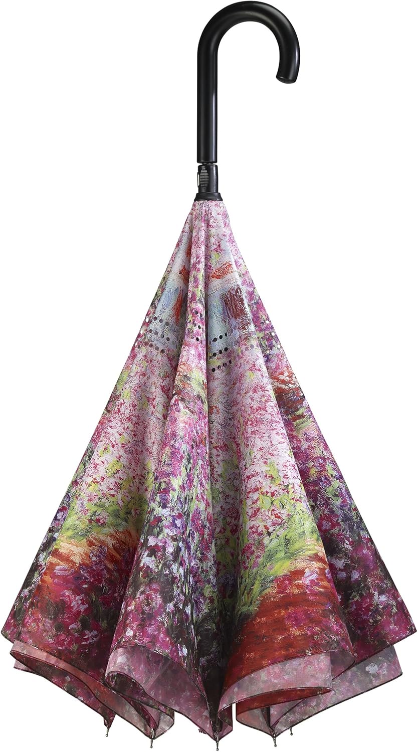 Galleria's Reverse Close Umbrella, Monet Garden with art on both sides.