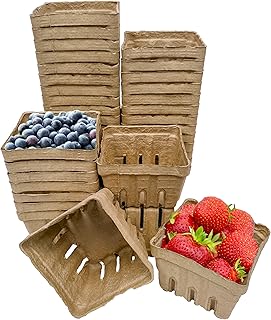40 Pack Natural Berry Basket 1 Pint, Pulp Fiber Vented Produce Containers Farmers Market Basket, Fruit & Vegetable Containers