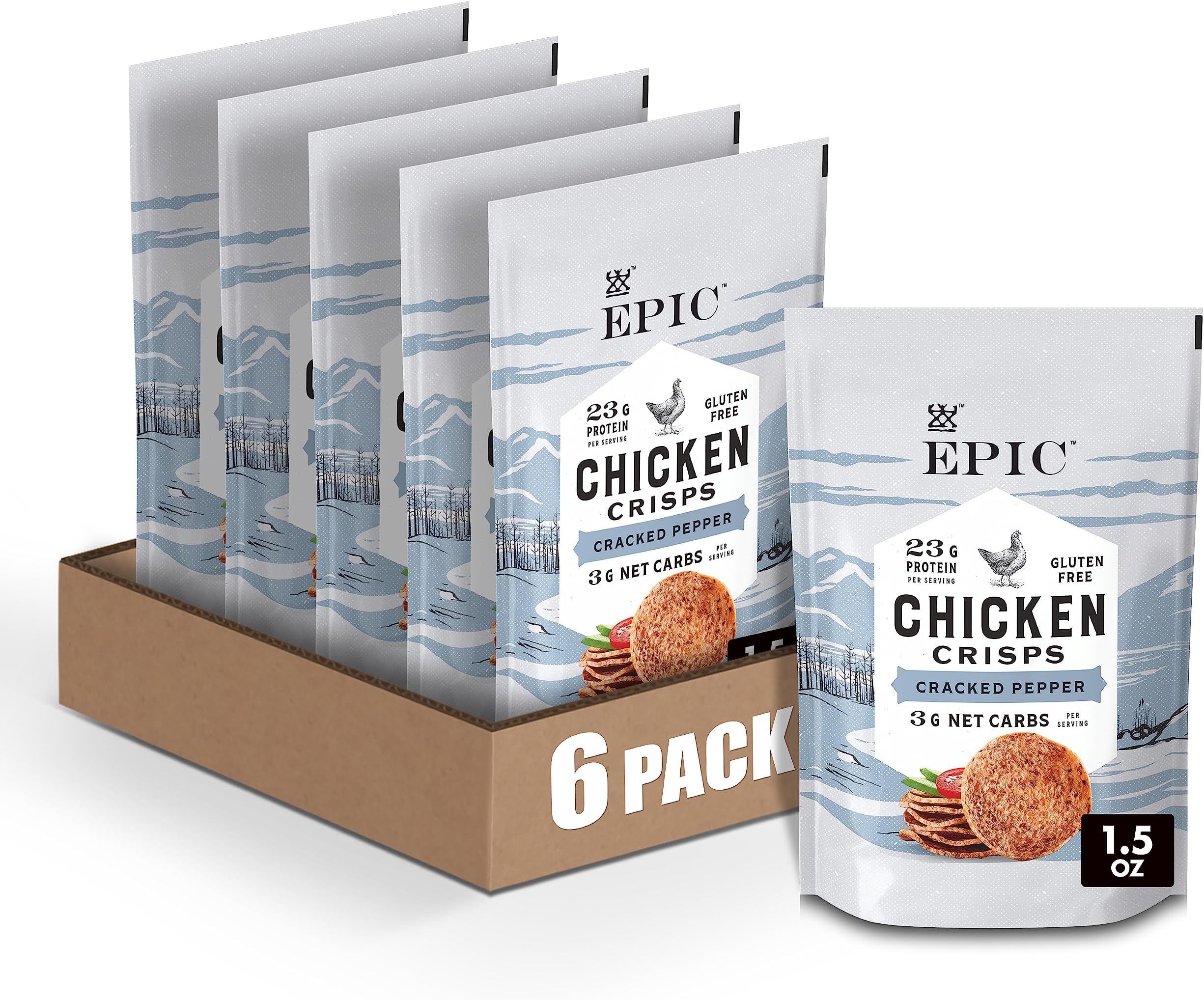 EPIC Cracked Pepper Chicken Crisps, Keto Friendly, Paleo Friendly 1.5oz Bag (Pack of 6)