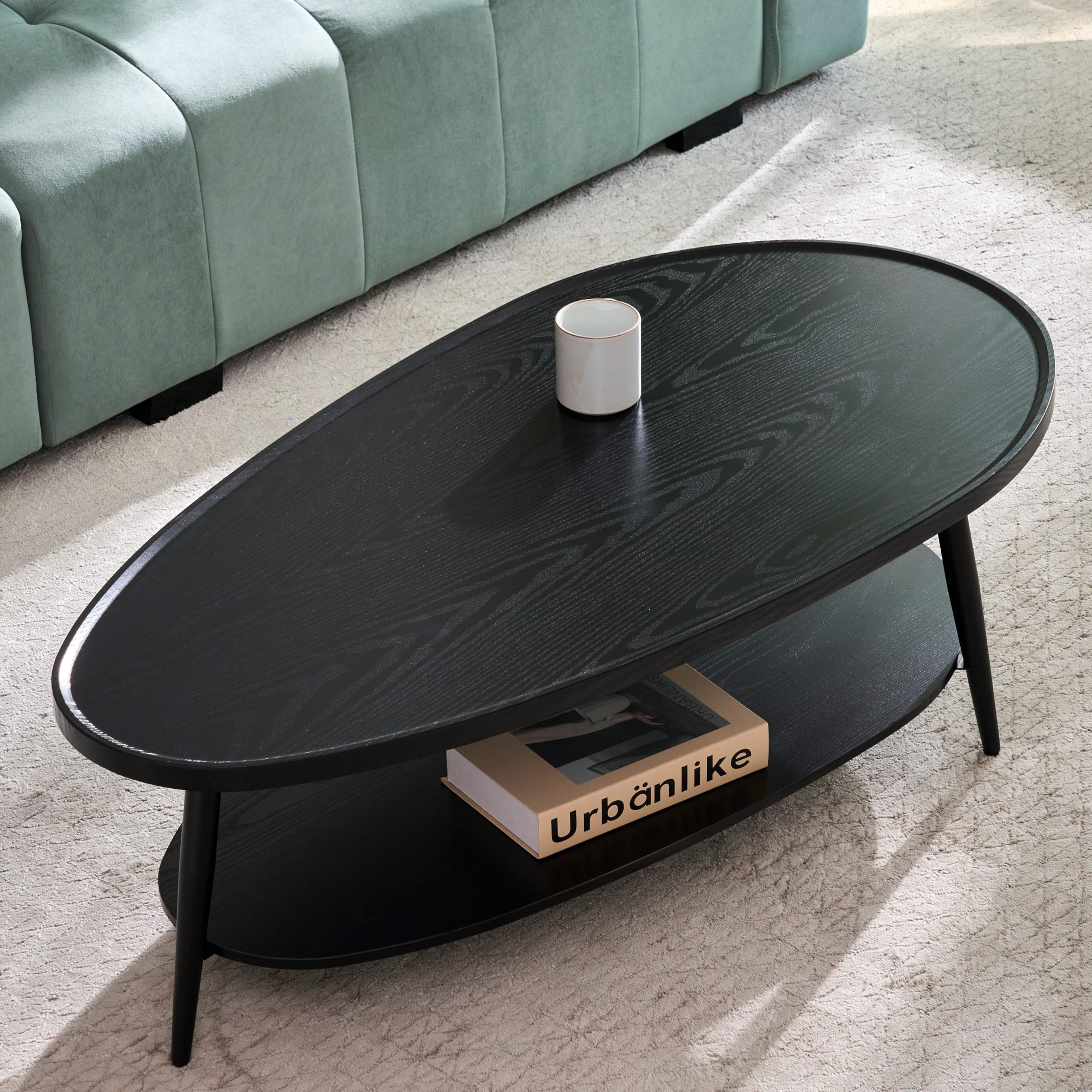 Photo 1 of AGV Oval Coffee Table with Storage Shelf - 47" Black Wood