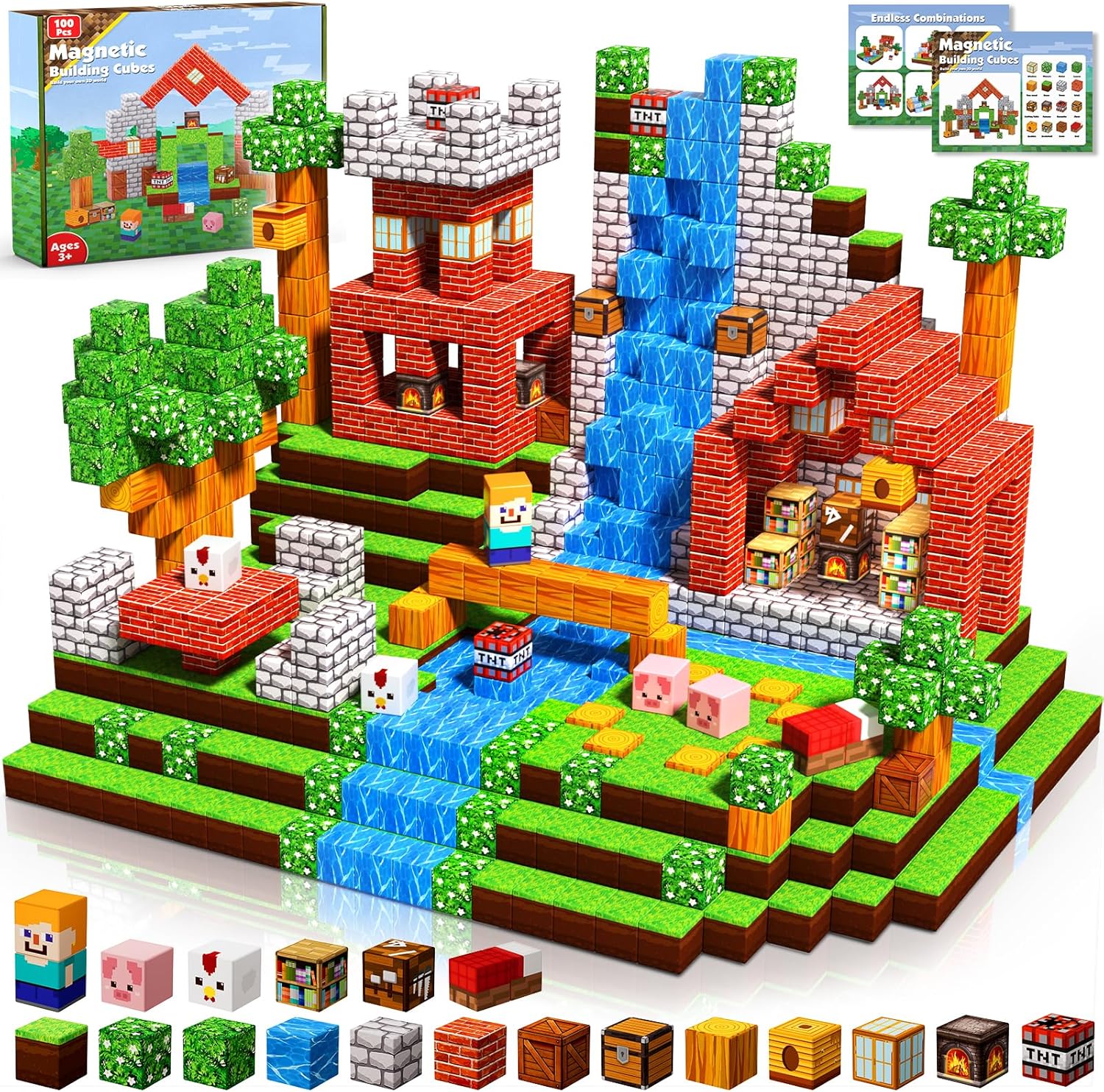 Magnetic Blocks-100PCS Grassland Building Blocks Set, Kids Classroom Sensory Toy, STEM Learning, Construction Stacking Toy for Kids 3+ Boys & Girls - Amazon product rated Grade C