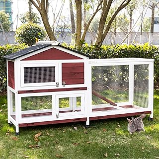 Sponsored Ad - kinbor Rabbit Hutch with Run Wooden Bunny Hutch Outdoor Indoor Guinea Pig Coop Pet House Chick Coop with Re...