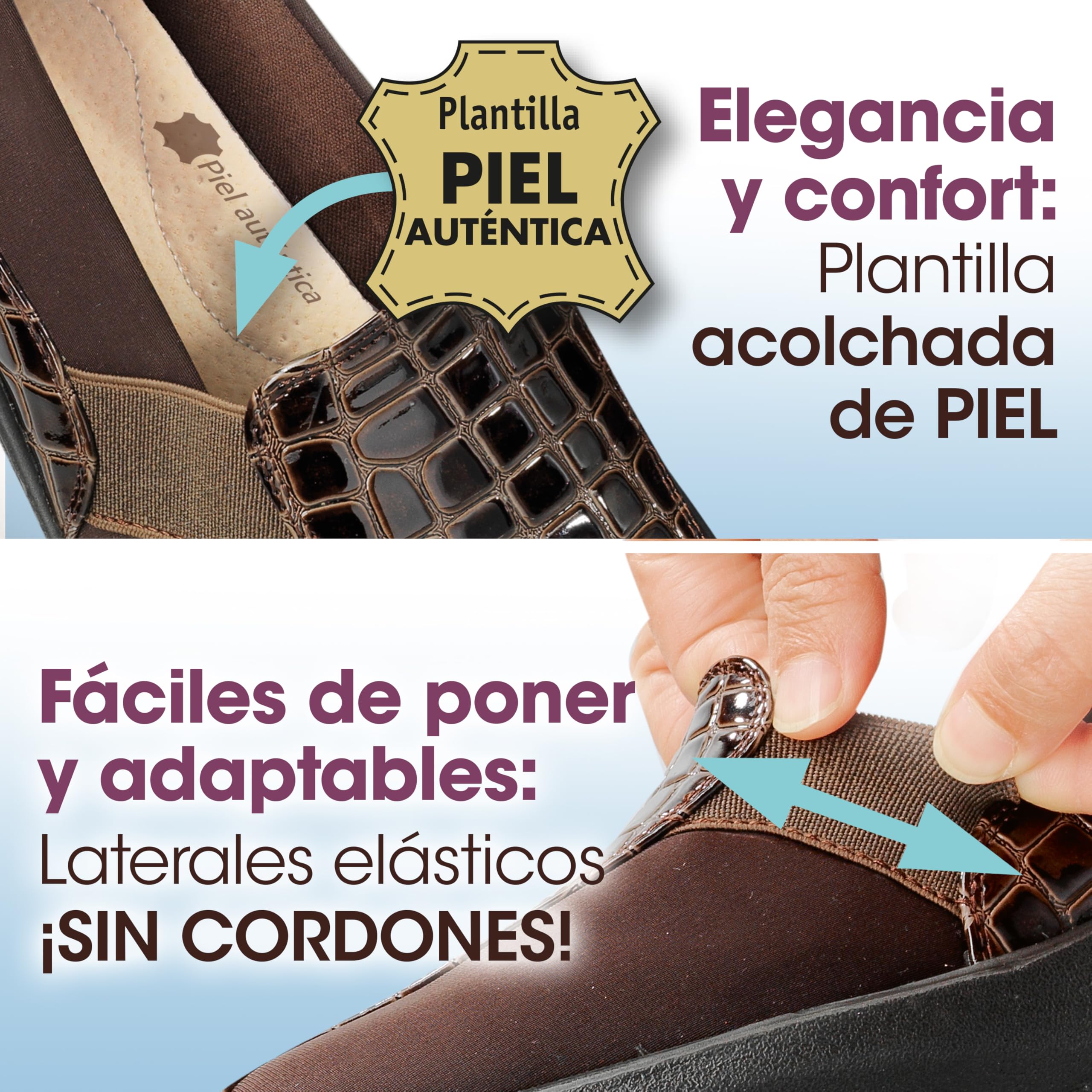 GALERIA DEL COLECCIONISTA Damenschuhe mit hohem Komfort, extra breite Passform, einfach anzuziehen: verstellbar, Innensohle aus Leder, rutschfeste Sohle, bequemer Keilabsatz: flexibel und elegant