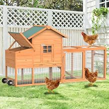 GOJOOASIS Portable Chicken Coop with Wheels & Handrail, Wooden Hen House | Outdoor 83 Predator-Proof Chicken Coop for 2-5 Chickens, Weatherproof Asphalt Top, Removable Tray, Ramp & Nesting Box