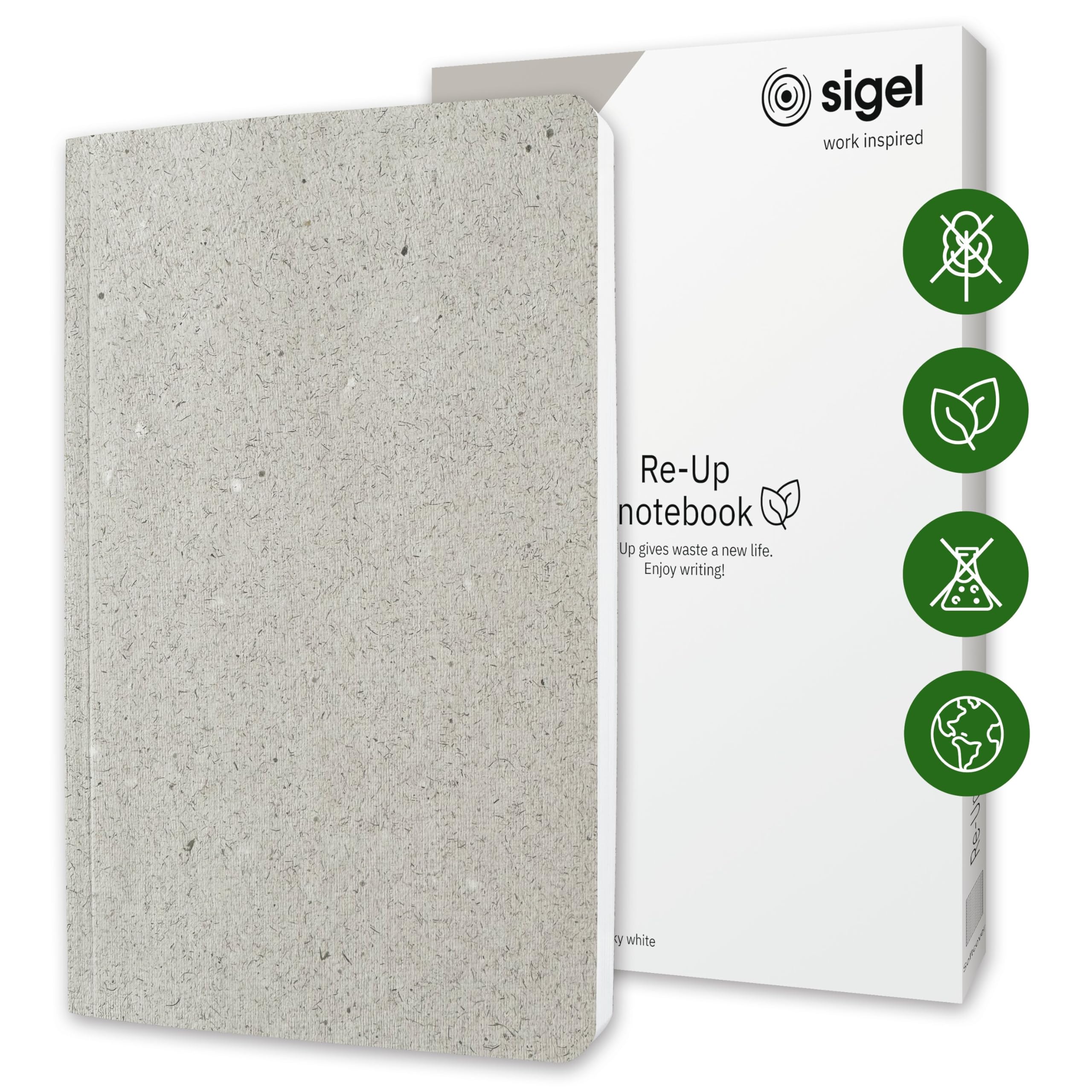 SIGEL RU201 veganes Notizbuch A5 liniert aus Teeblättern und Baumwollresten, dickes 100 g Papier, nachhaltig: frei von Plastik und Chemikalien, 100 Seiten, Re-Up Notizheft, Geschenkbuch kalkweiß