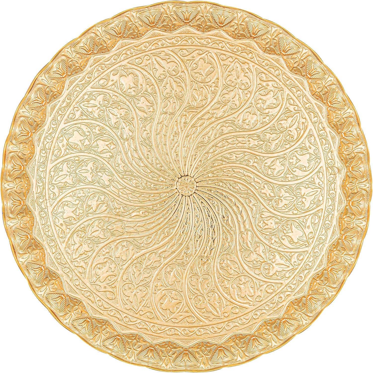 Alisveristime Turkish Ottoman Coffee Tea Serving Tray – 11.8 Inches, Wavy Zamac Tray with Traditional Motifs, Available in Five Color Variations (Gold)