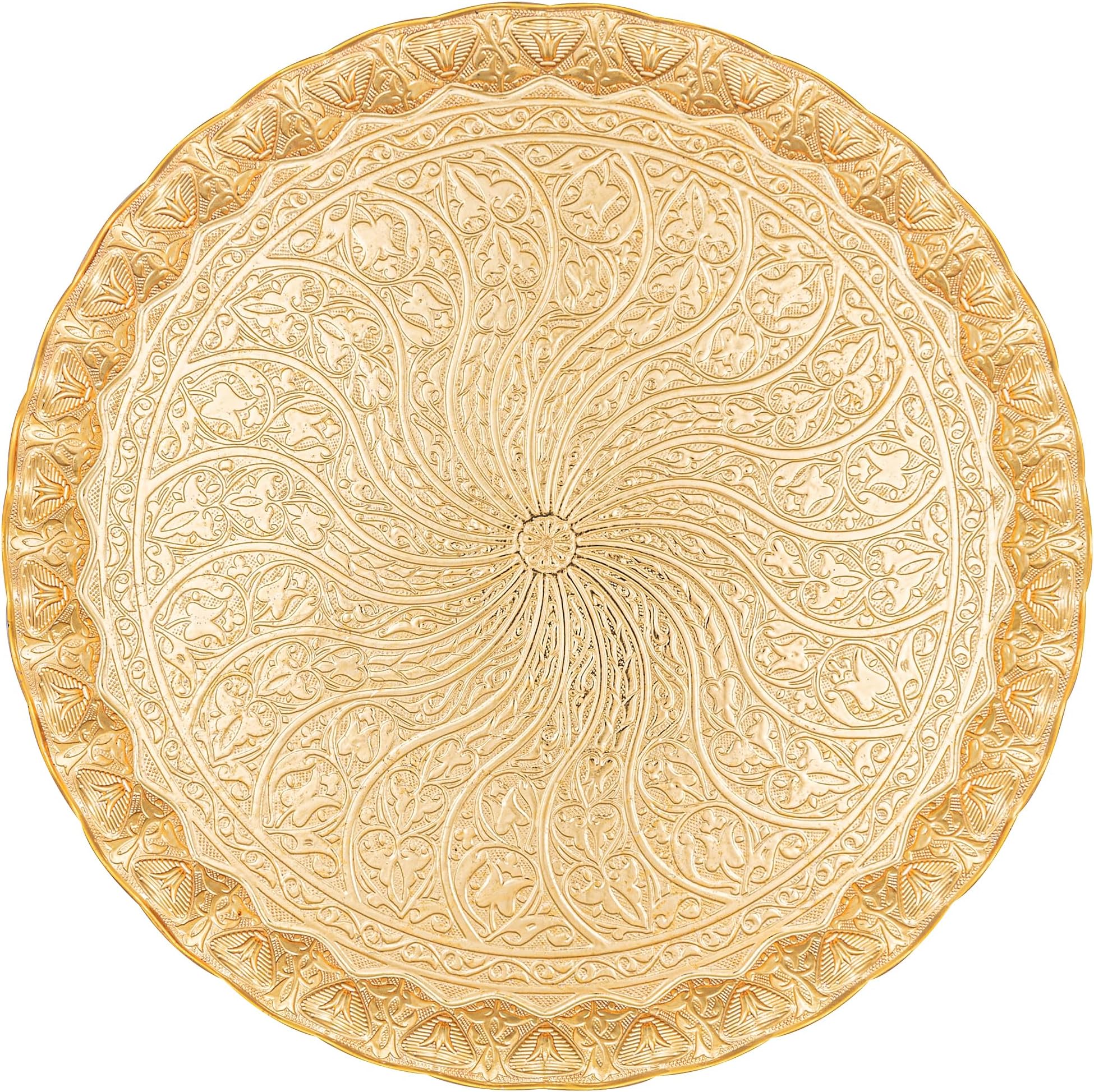 Alisveristime Turkish Ottoman Coffee Tea Serving Tray โ 11.8 Inches, Wavy Zamac Tray with Traditional Motifs, Available in Five Color Variations (Gold)