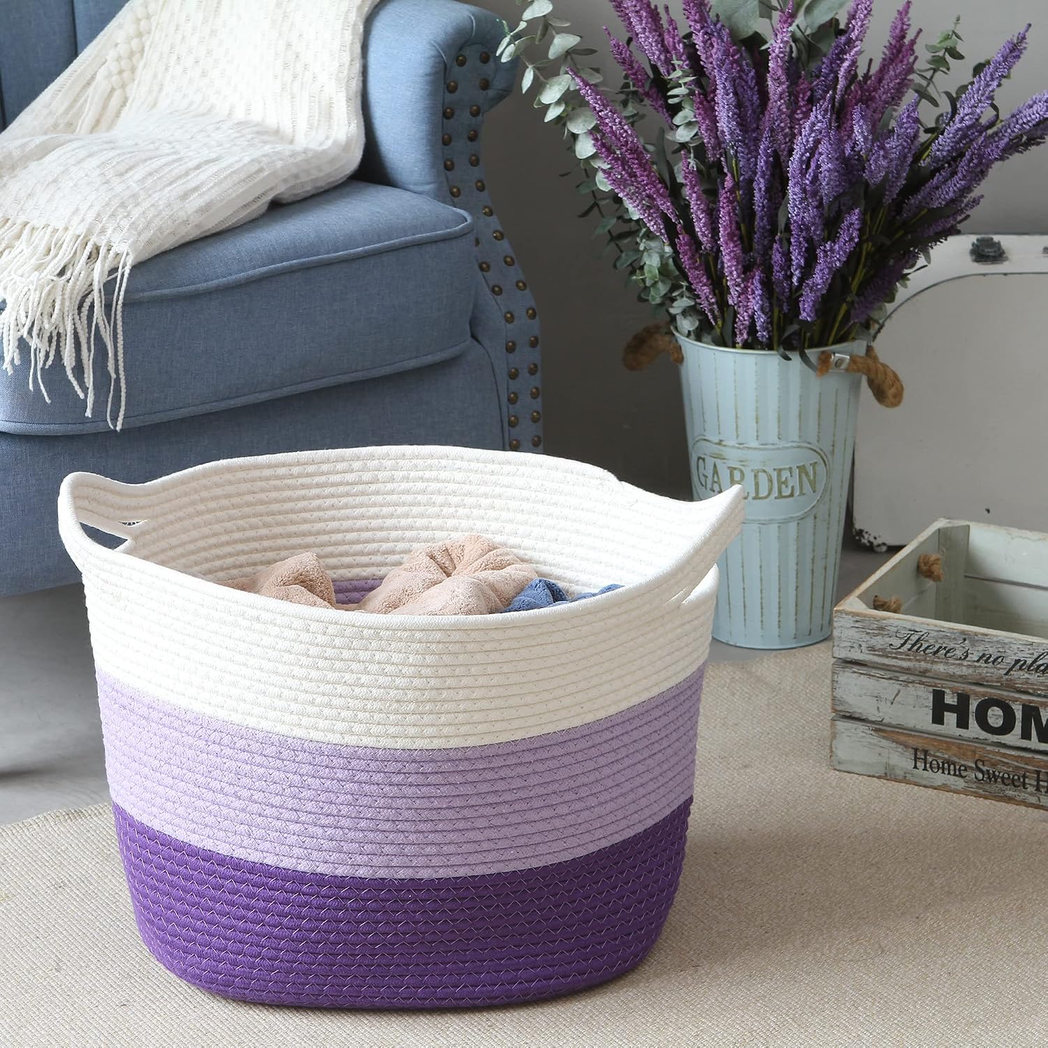 Sea Team Large Woven Cotton Rope Laundry Basket with Handles, 16 x 13 in image 3
