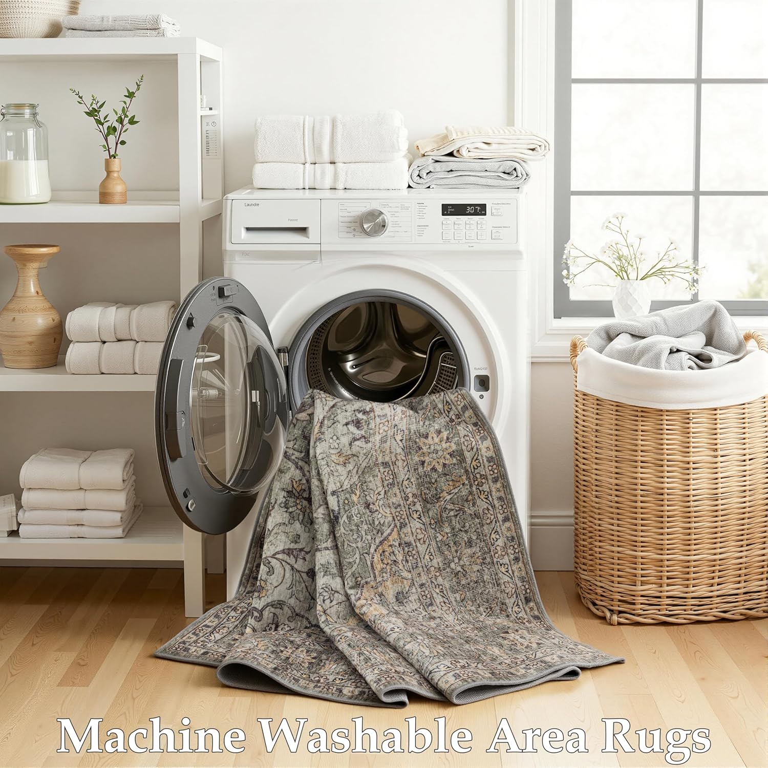 4x6 Vintage Washable Area Rugs, Dark Green and Brown Rug, Ultra Soft Non-Slip Boho Farmhouse Distressed Carpet, Low Pile Stain Resistant for Living Room Bedroom Hallway(Green)