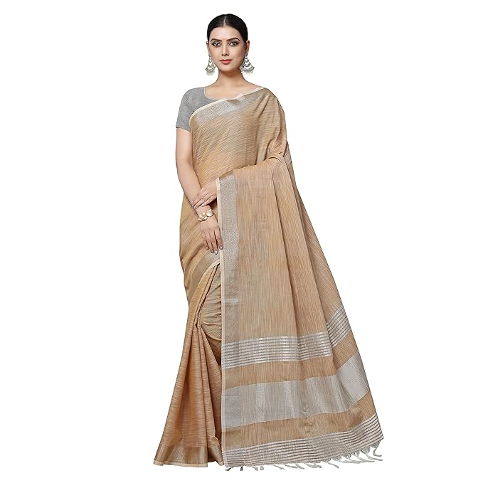 Rekha Maniyar Women’s Jacquard Linen Saree With Unstitched Blouse Piece (SILVERLINEN_NS) – DarkChiku