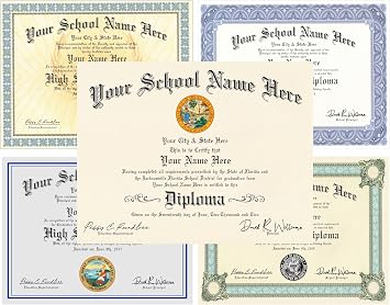 High School Diploma - 5 Piece Set - Custom Printed with Your Info - Premium Quality - 8.5 by 11 inches - Novelty Looks 100% Realistic