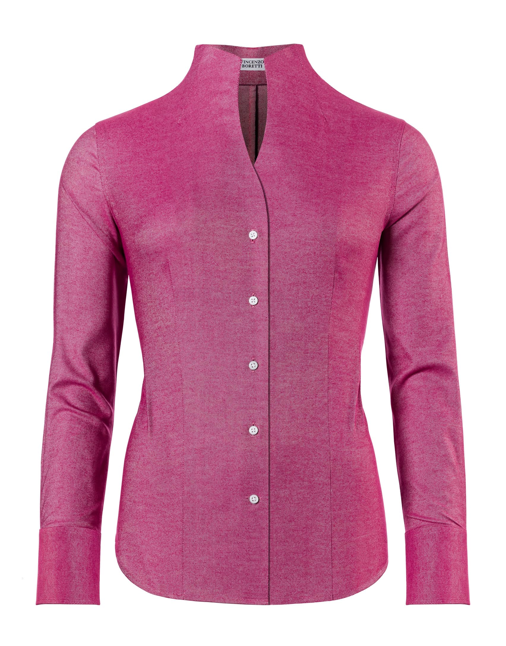 Vincenzo Boretti Damen Bluse mit Kelchkragen leicht tailliert 100% Baumwolle bügelleicht Langarm Hemdbluse mit Stehkragen elegant festlich auch für Business