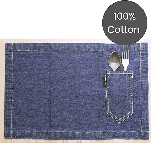 Miniatura 3 de Cote De Amor Juego de 4 manteles individuales de mezclilla de algodón de primera calidad de 13 x 19 pulgadas, antideslizantes, estilo campestre