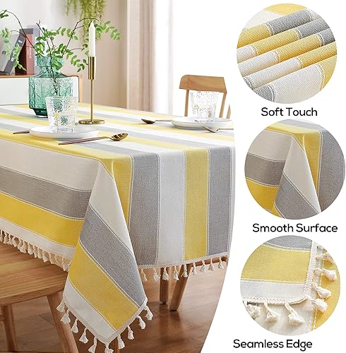 Miniatura 2 de AmHoo Mantel rectangular con borlas a rayas y costuras para mesa de cocina, comedor, 55 x 86 pulgadas, color amarillo