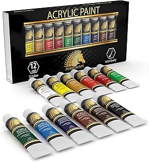 Acrylic Paint Set - Artist Quality Paints for Painting Canvas, Wood, Clay, Fabric, Nail Art, Ceramic & Crafts - 12 x 12ml Vibrant Heavy Body Colors - Rich Pigments - Professional Supplies by MyArtscape