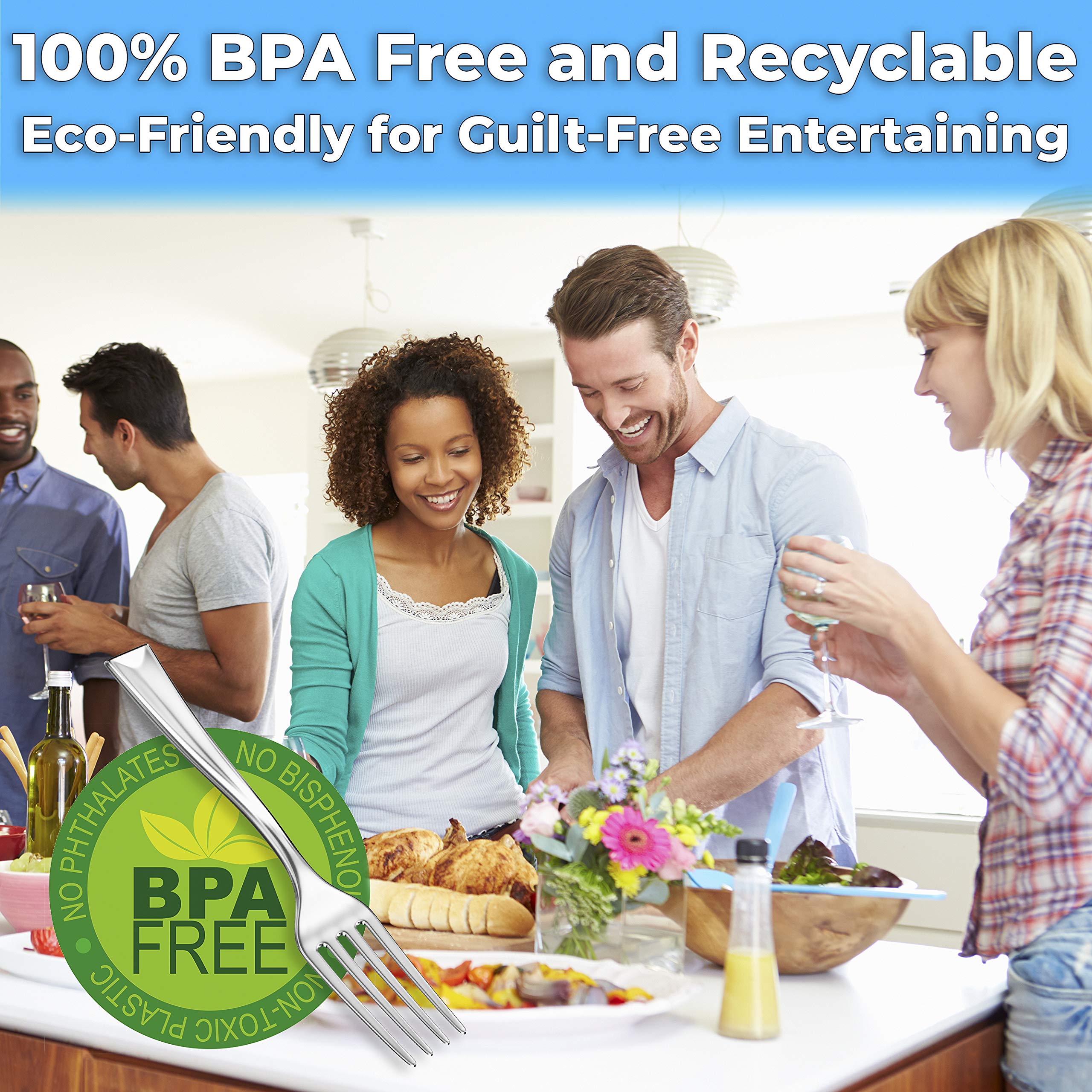 Super Elegant, BPA Free 400ct Plastic Tasting Forks. Mini Cocktail or Sampling Fork Set for Hors D'Oeuvres, Appetizers, Shrimp and Seafood. Durable, Recyclable 4 Tine Utensil with Stainless Steel Look — Amazon image 3
