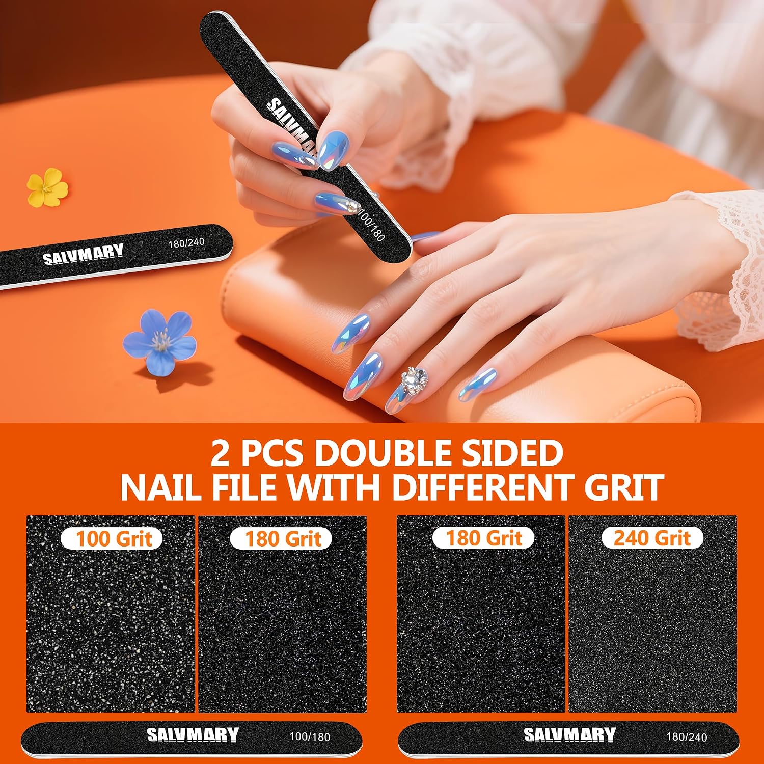 Nail Files and Buffers Set, 100/180 & 180/240 Grit Double Sided Emery Boards Nail File and Nail Buffer Blocks for Nails Manicure Tools Kit 4Pcs