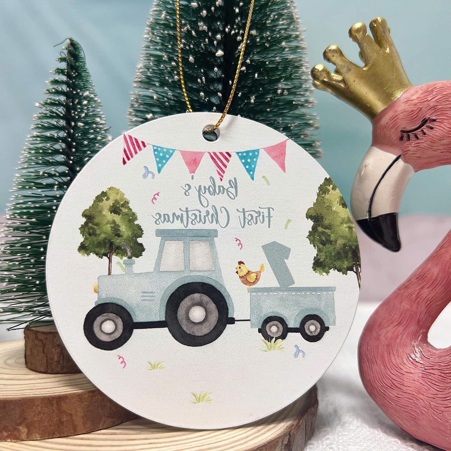 DIY Baby's First Christmas Tractor Farm Ornament, Personalized Baby First Christmas Decoration, New Baby, Baby Chick Ornament Farmhouse Decor, Babys 1st Keepsake Ornament for Baby Boy