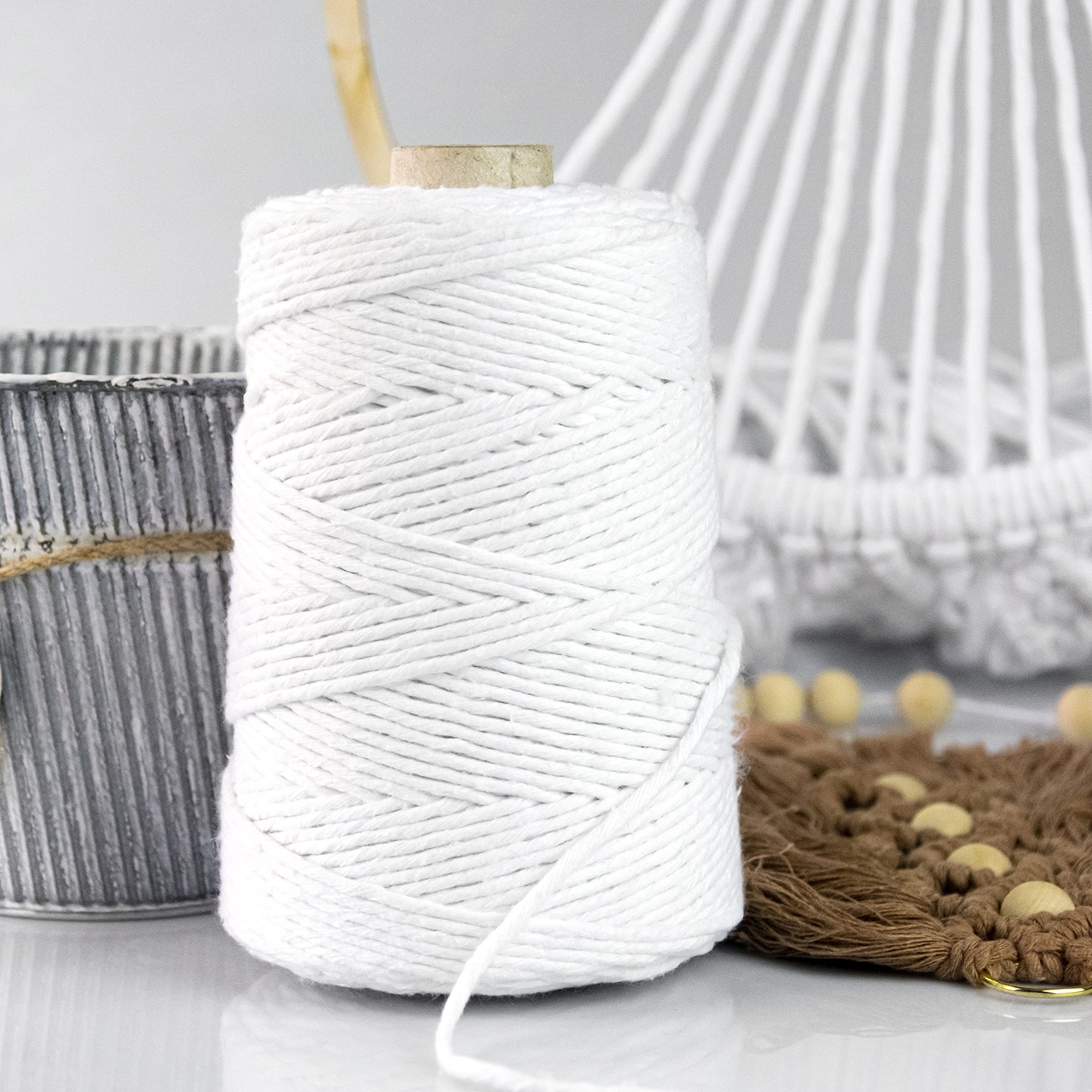 Hilo de macramé premium, 1000 m, 3 mm, amarillo, 100 % algodón, cordón natural, hilo de algodón, decoración artesanal