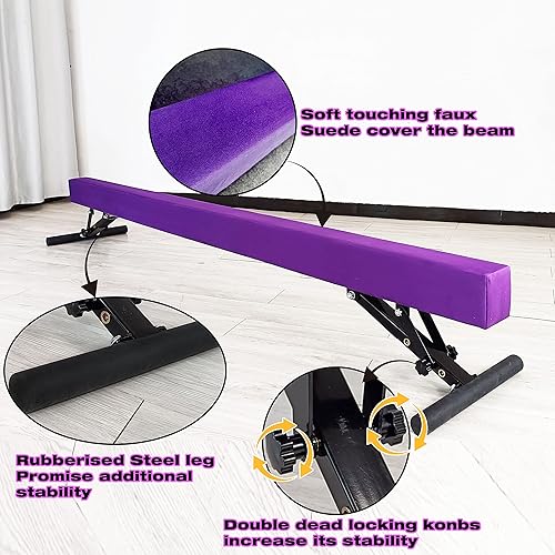 Miniatura 60 de Viga balana ajustable para niños, haz de gimnasia de 8 pies, haz de piso alto y bajo para todos los niveles de gimnasia, equipo de gimnasia Aurora
