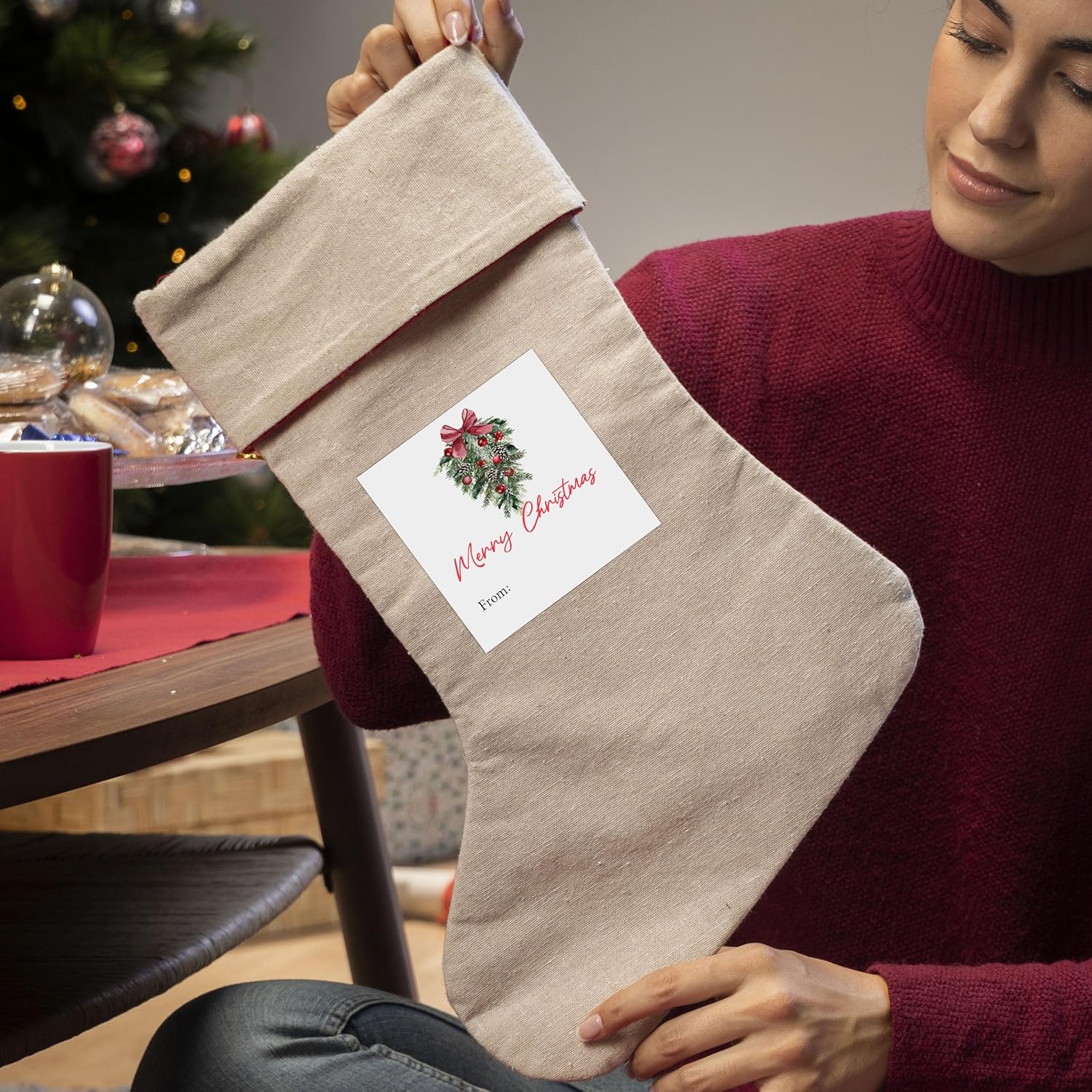 Christmas Gifts Tags Stickers, 30 Pcs Merry Christmas Trees Name Tags for Gifts, 3.5x3.5 Inch Holiday Presents Sticker Labels, Festive Chrismas Name Tag for Gift Wrapping Bags Classroom-D04 - Image 3