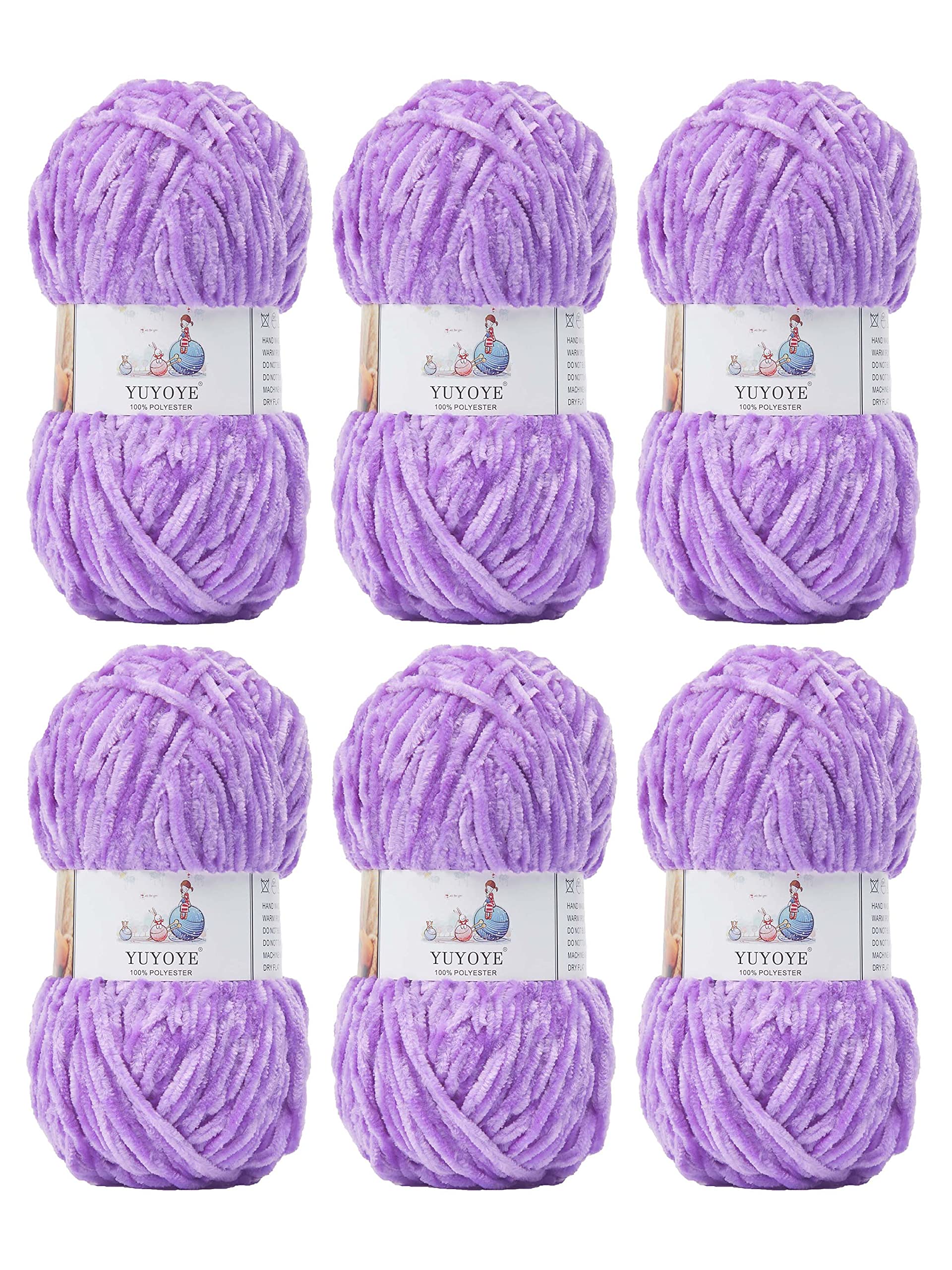 YUYOYE Chenille Yarn for Crochet and Knitting, Velvet Yarn, Taro Purple,10-6pack