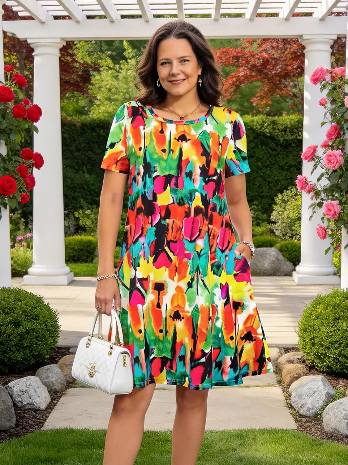 Casual Summer Dresses for Women Beach Sun Dress Short Sleeve Tshirt Dress with Pockets image 4