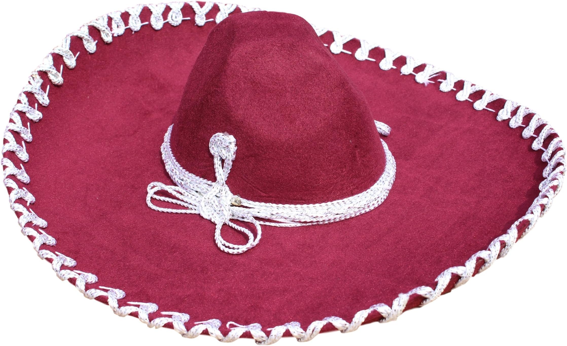 Authentic Mariachi Jaripeo Style Premium Mexican Sombrero (Child, Youth & Adult Women, Cherry/Silver)