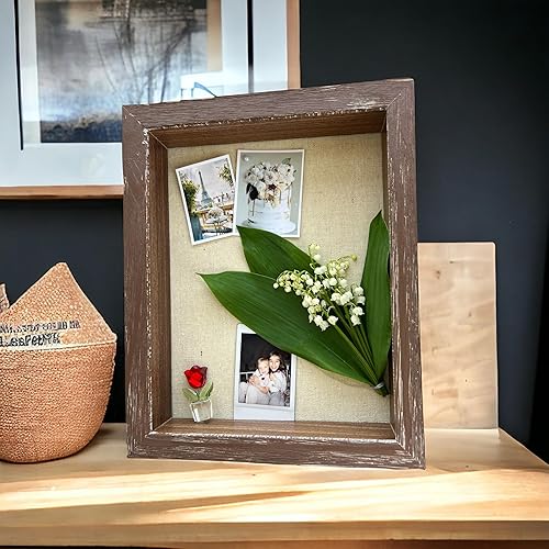 Vista 34 de Shadow Box - Marco de fotos de madera natural de 12 x 16 pulgadas con parte trasera de lino para recuerdos, alfileres, premios, medallas, entradas