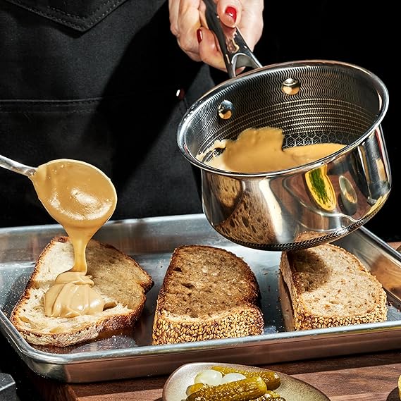 HexClad Hybrid Pot With Lid 1 Liter - Cooking Pot With Tempered Glass Lid - Stock Pot For All Hobs - Non-Stick Honeycomb Pot - Oven & Dishwasher Safe Saucepan