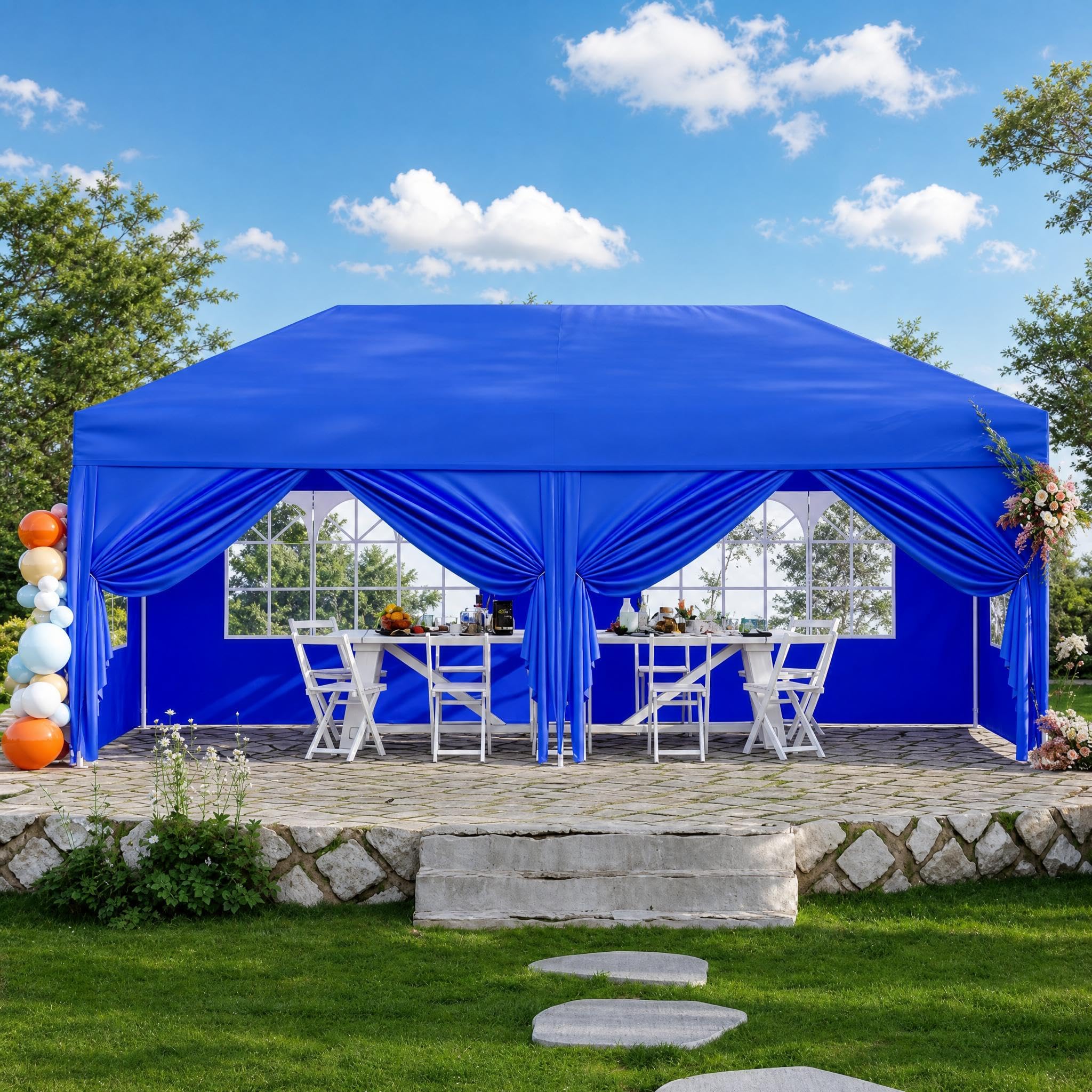 Aptliton Heavy-Duty Pop-Up Faltpavillon 3x6 m – wasserdicht, UV-Schutz UPF 50+ – 6 Seitenwände – 3 Höhen, Stahlgestell, Tragetasche, 4 Gewichtsbeutel, Heringe & Abspannseile – Blau — image 1