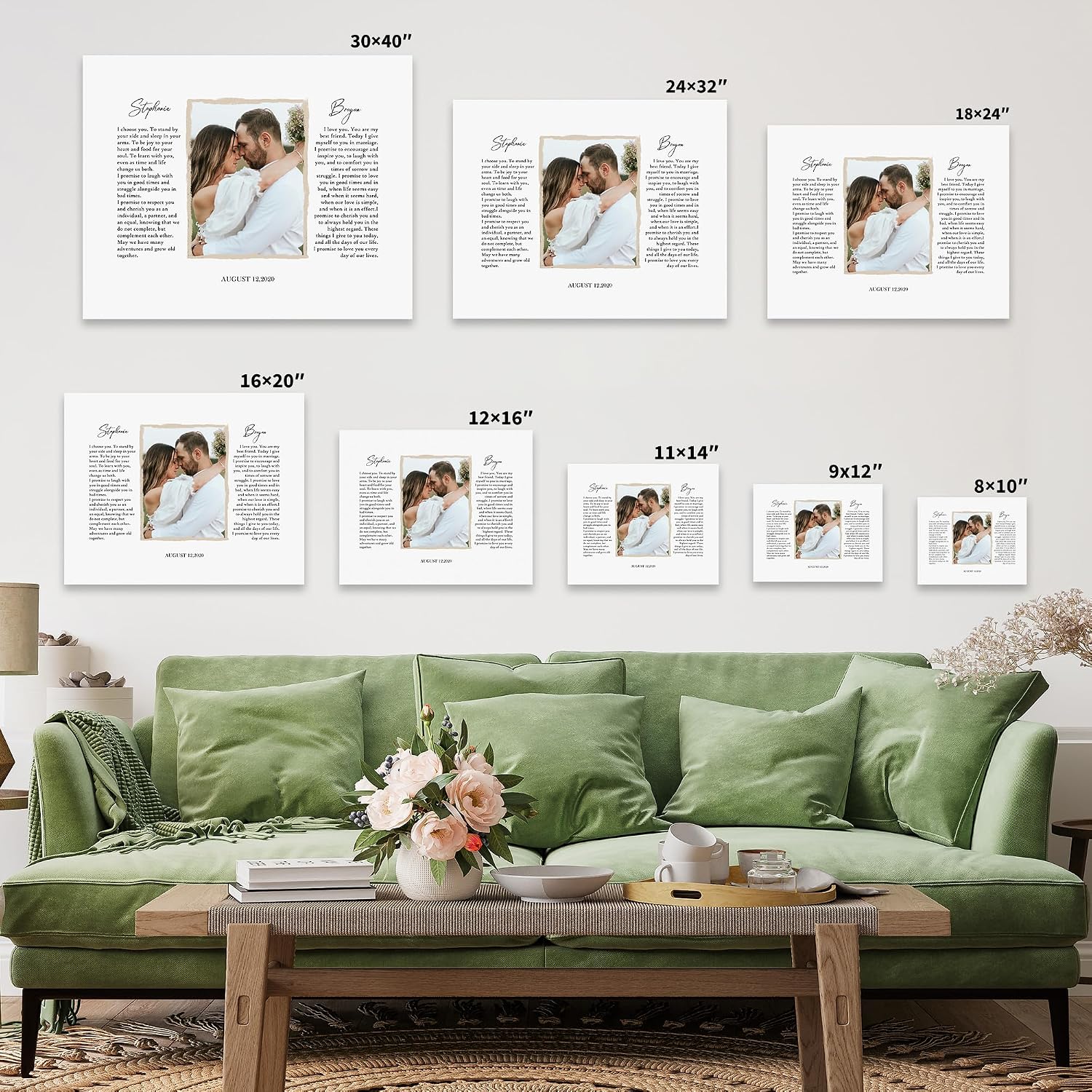 Poster Master Personalized His and Hers Wedding Vows Print, Customized Marriage Portrait Poster and Canvas, Love Art, Gift for Couples, Available in 8x10 to 30x40