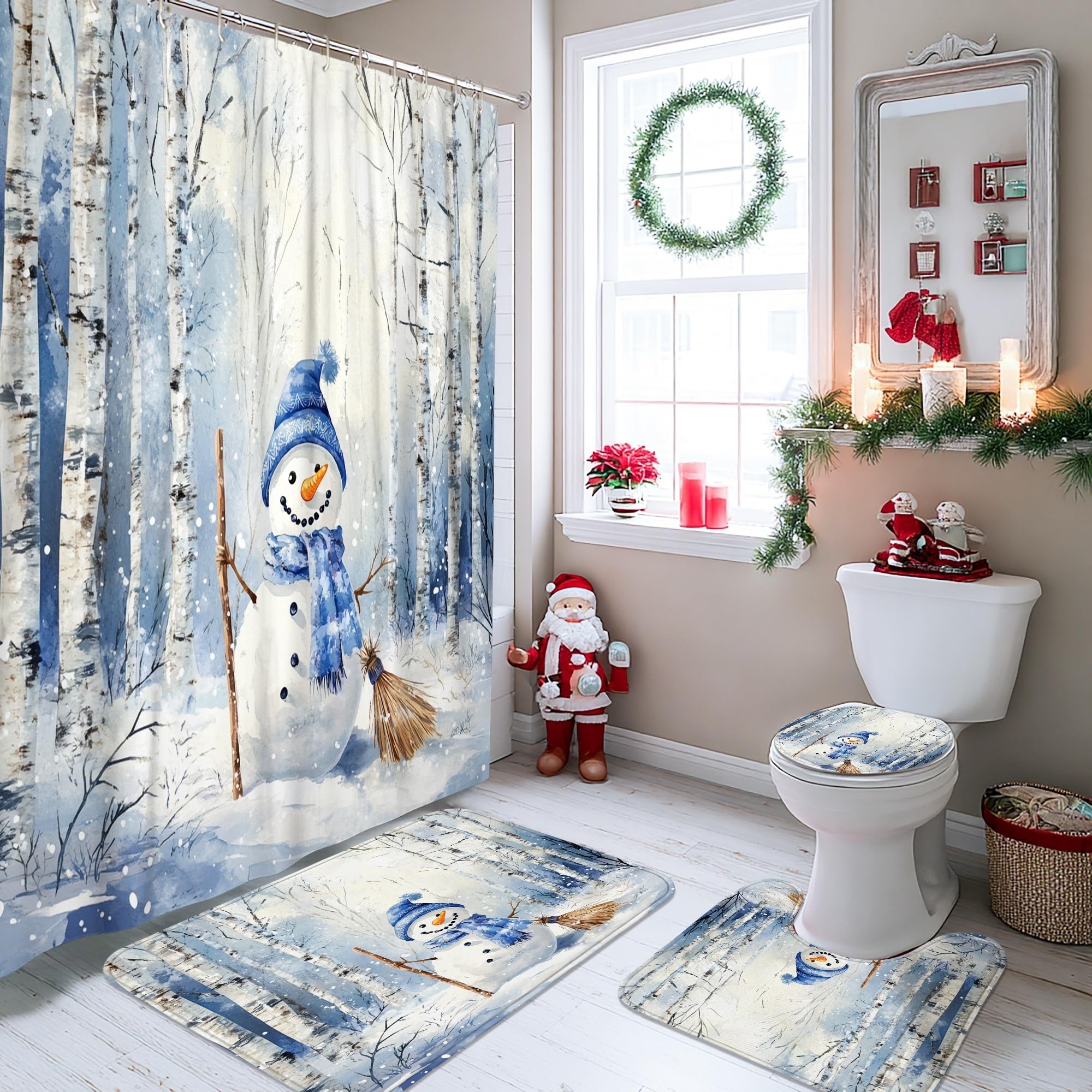 Rideau de douche flocons de neige et bouleau pour ambiance hivernale de chambre d'amis