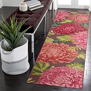 Liora Manne Marina Indoor/Outdoor Power Loomed Synthetic Blend Low Profile Area Rug - Transitional Graphic Botanical Floral Colorful (Mum Fuchsia) (1'11" x 7'6")