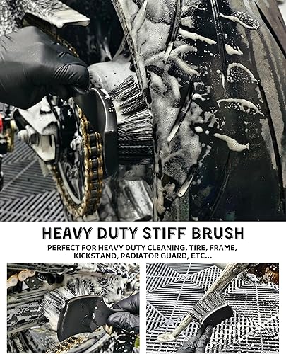 Miniatura 4 de Kit de cepillo de limpieza para motocicleta, cepillo de fácil alcance, guante de lavado de lana, cepillo rígido para neumáticos, cepillo de detalles