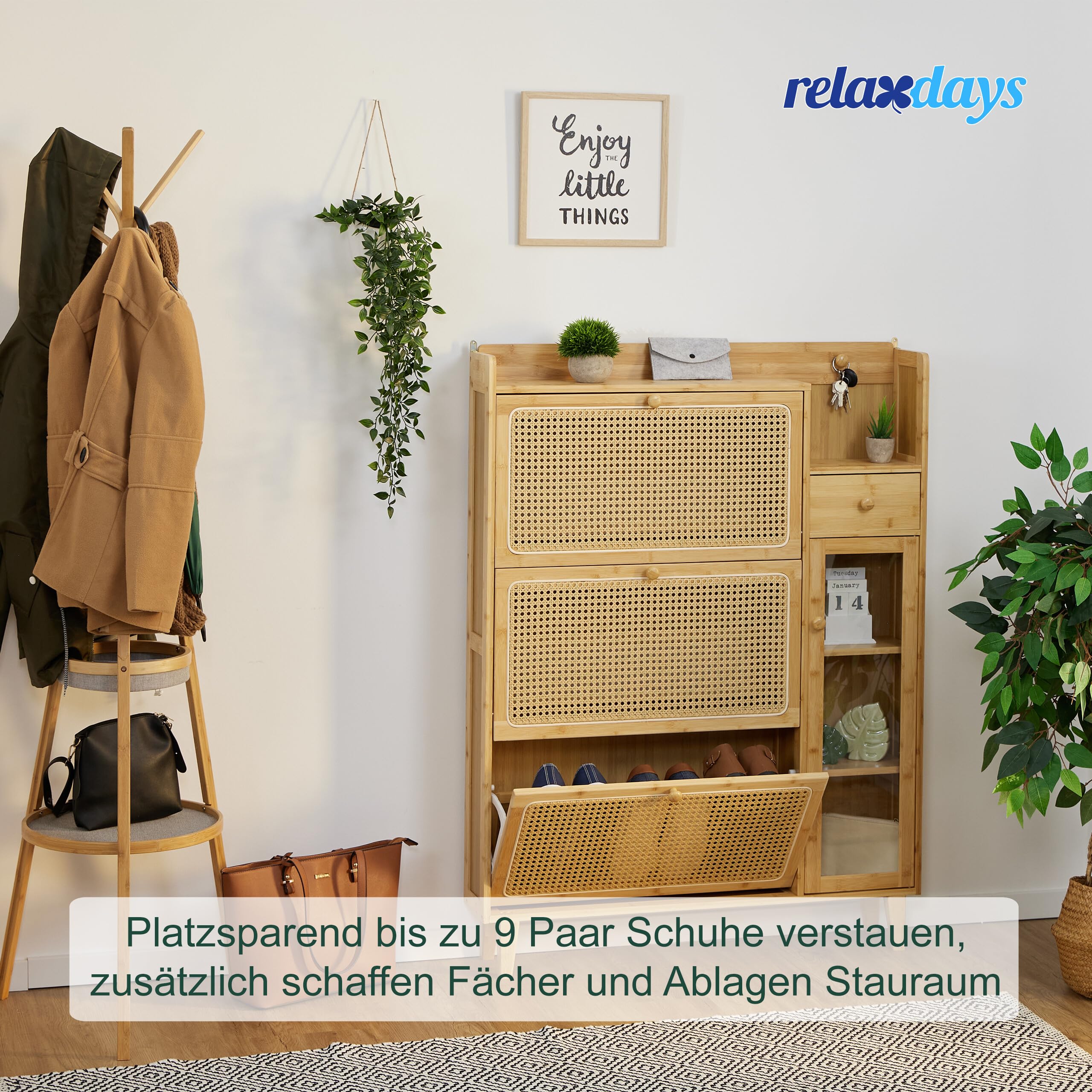 Relaxdays Schuhschrank Bambus Schuhregal, 127x95x19 cm, Natur | schmaler Schuhkipper