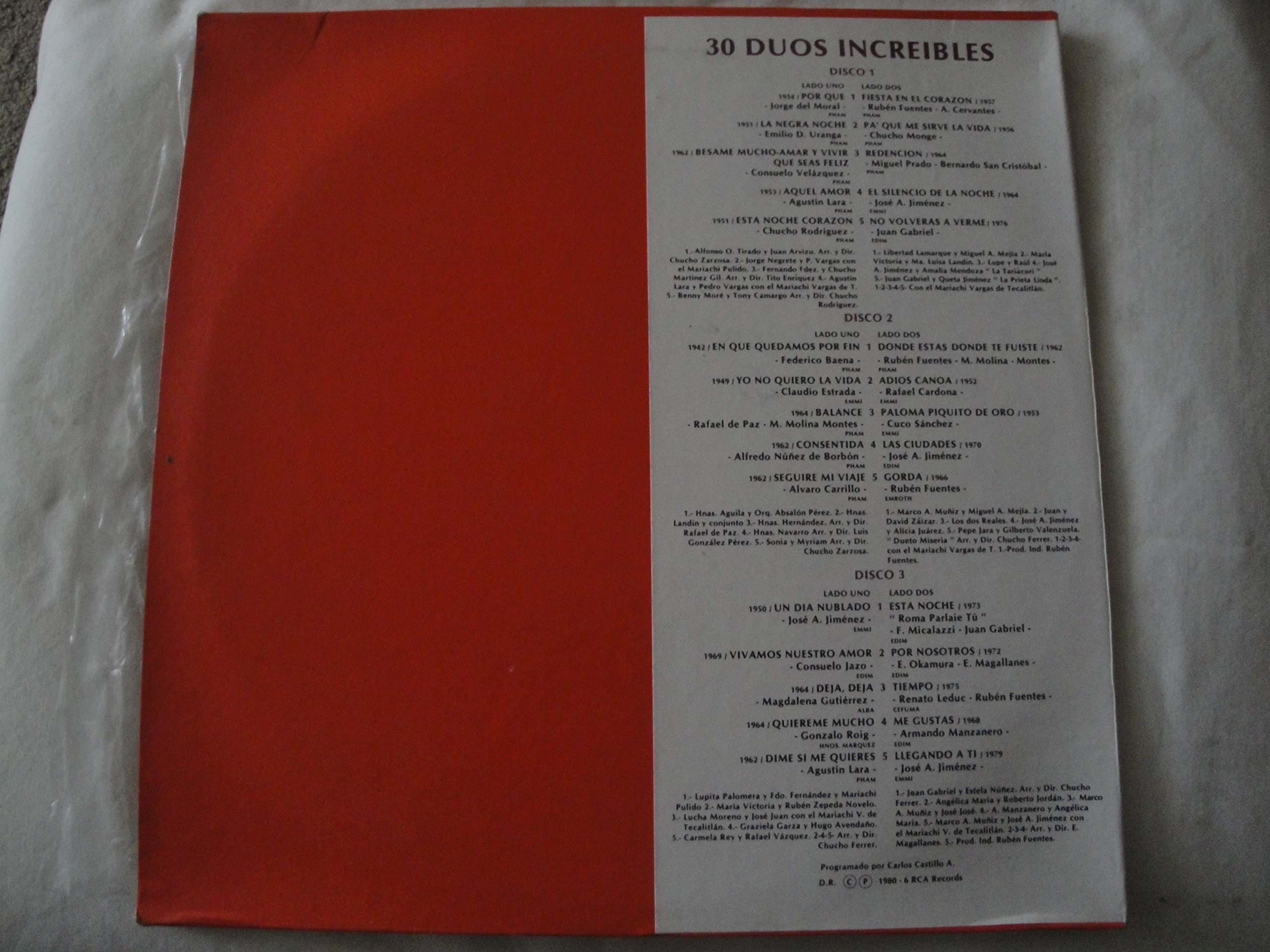 30 Duos Increibles Triple Vinyl Lp Bolero 1980 RCA Victor MKLA-149 Made in Mexico