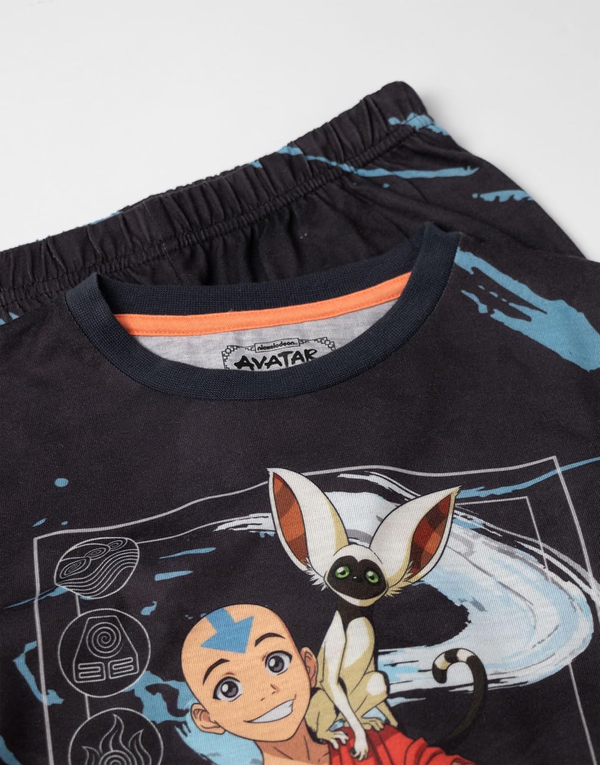 NICKELODEON AVATAR THE LAST AIRBENDER Aang Appa Boys Black Long Sleeve Leg Pajama Set Kids Sleepwear with Character Print