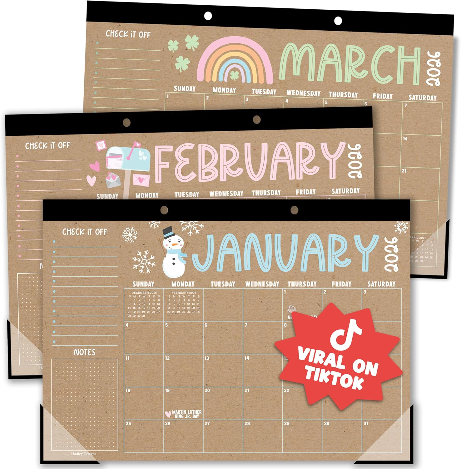 Hadley Designs Large Teacher Desk Calendar 2026-2027 - Desktop Calendar 2026, 18-Month Desk Calendars for Home, Office & Classroom, Cute Classroom Must Haves, Teacher Appreciation Gifts