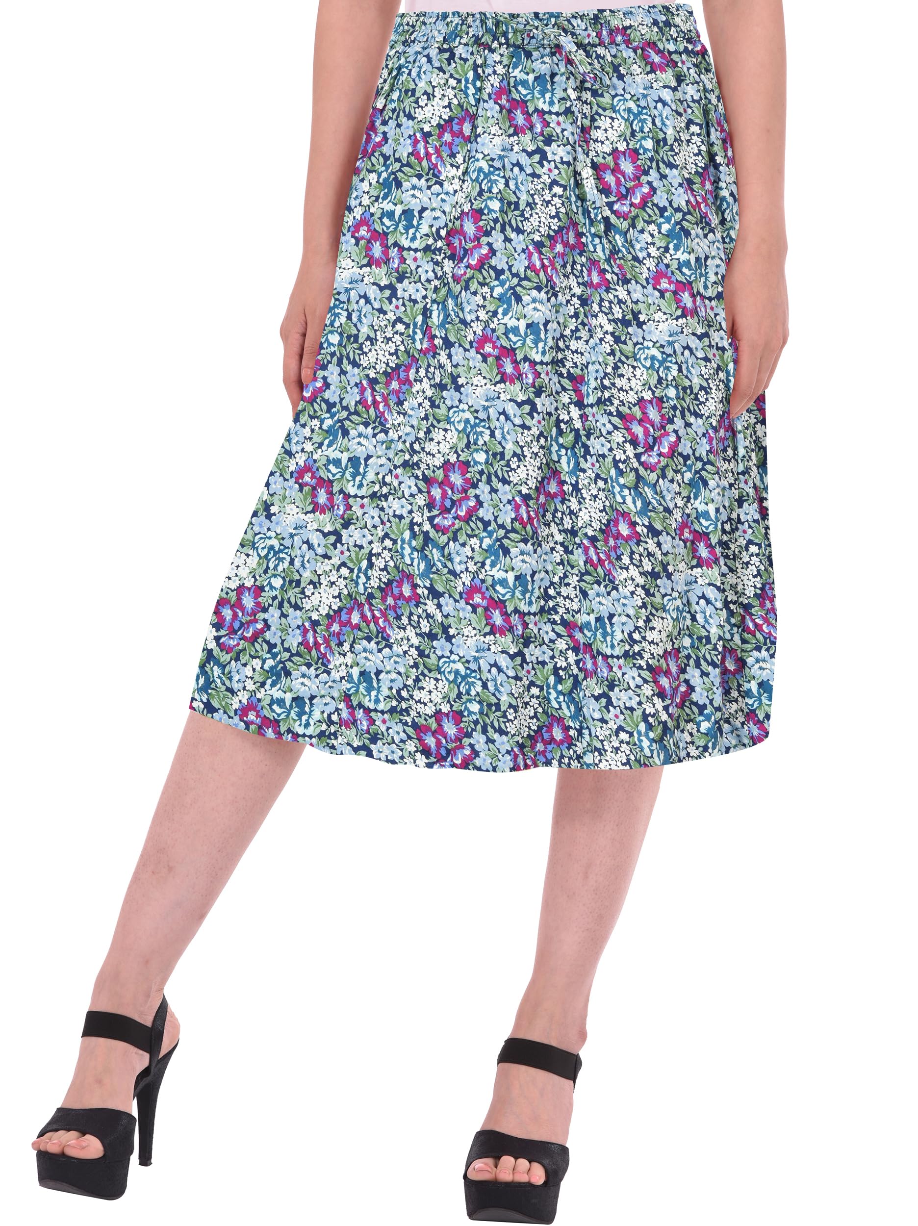 cotton breeze Women's Regular Fit Printed A-line Skirt Black-picture-26