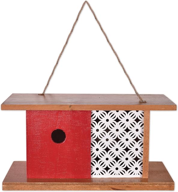 Sunset Vista Designs For The Birds-Mid-Century Wooden Birdhouse, Red Modern, 11.8" x 5.9" x 6.1"