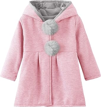 Kids Girls Hooded Jacket 3D Long Bunny Ears Coat Cotton Outwear Fall Winter Clothes