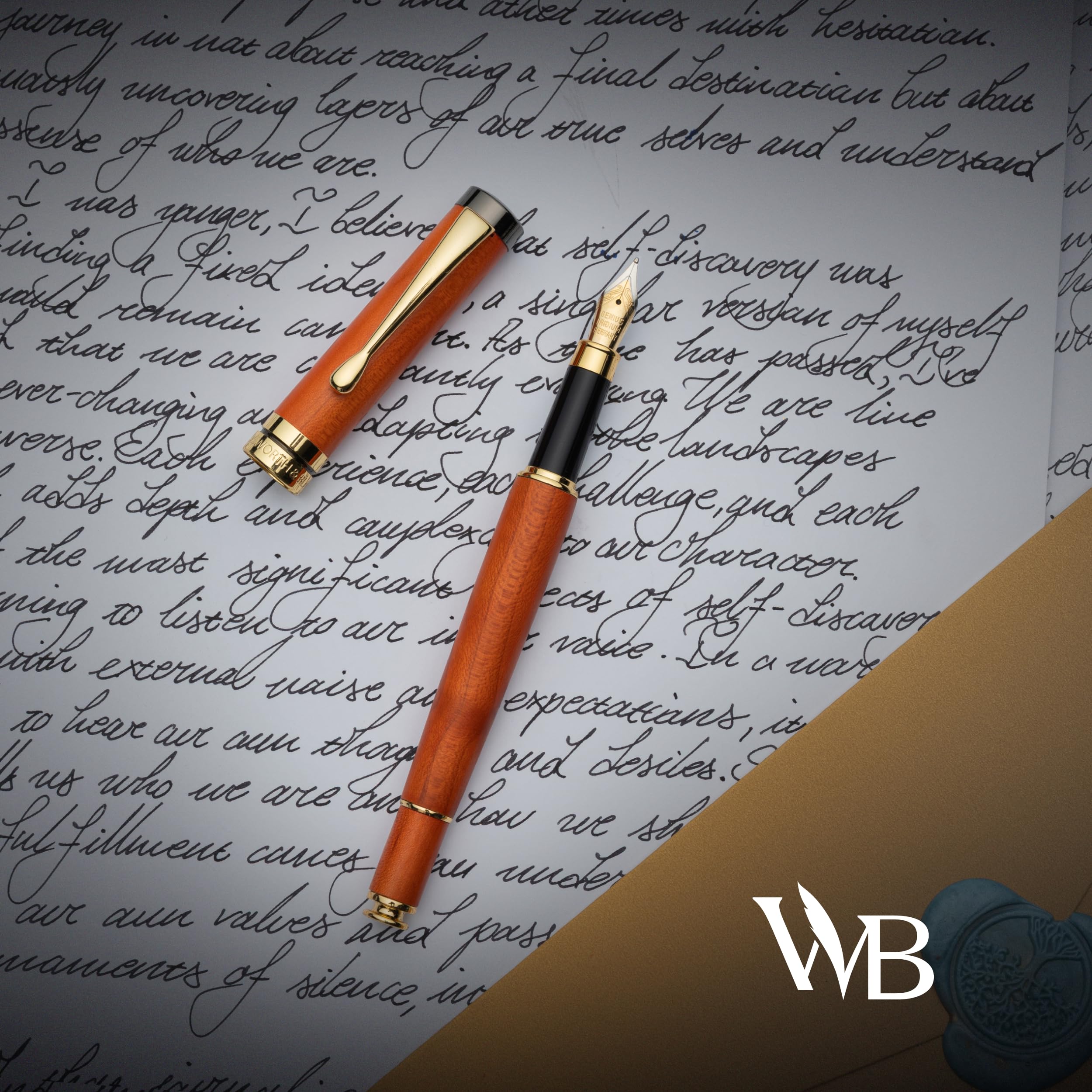 Wordsworth & Black Coffret Stylo Plume en Bambou Cerisier, 4 Plumes