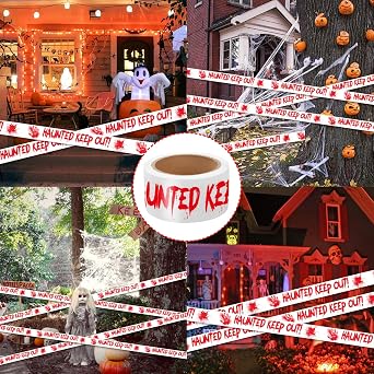 Halloween Decorations Caution Tape, HAUNTED KEEP OUT White Bloody Caution Roll Crime Scene 2In x 82Ft Halloween Outdoor Decor DIY Tape Scary Warning for Indoor & Outside, Party Supplies, Danger Zones
