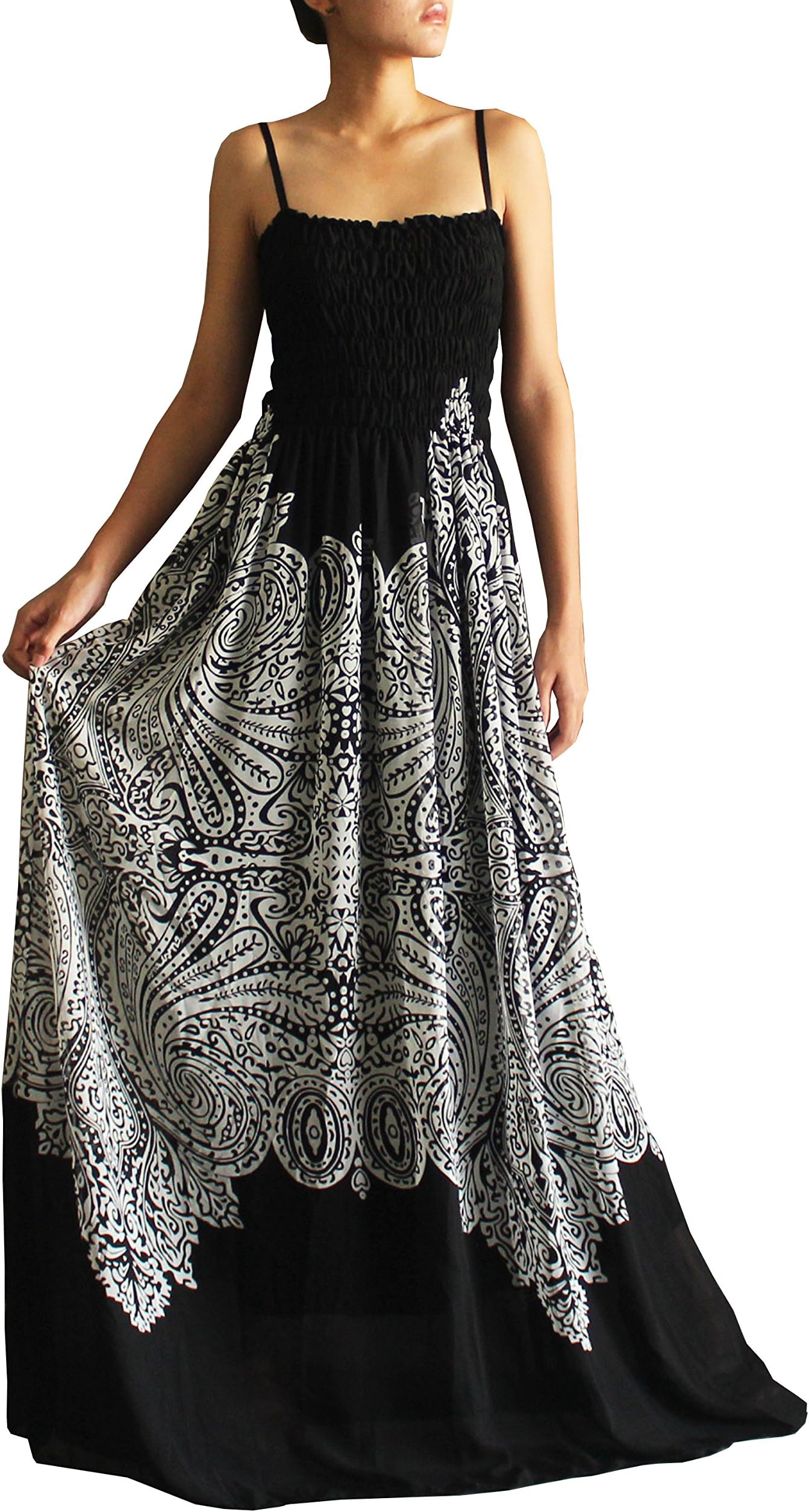 The WomenLandWomen Plus Size Maxi Dress Summer Party Black White B&W Boho Prom